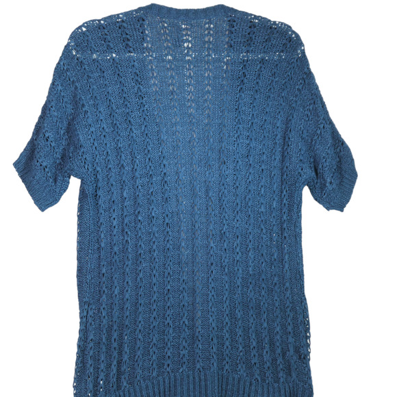 Chicos Cardigan Sweater Womens Size 2 Large Blue Tunic Open Short Sleeve - Picture 5 of 6